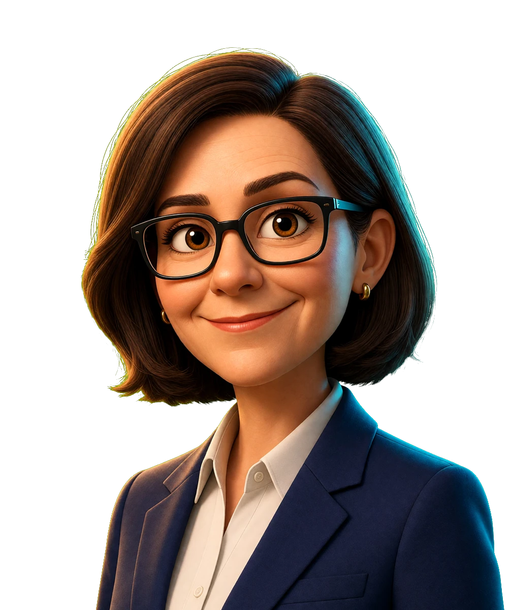 Illustrated portrait for the April Dunford seat. AI simulation, not a photo.