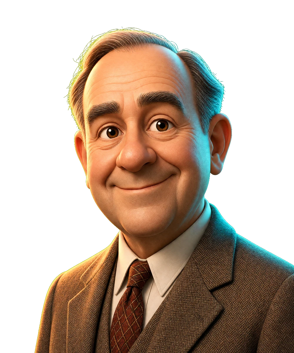 Illustrated portrait for the C.S. Lewis seat. AI simulation, not a photo.