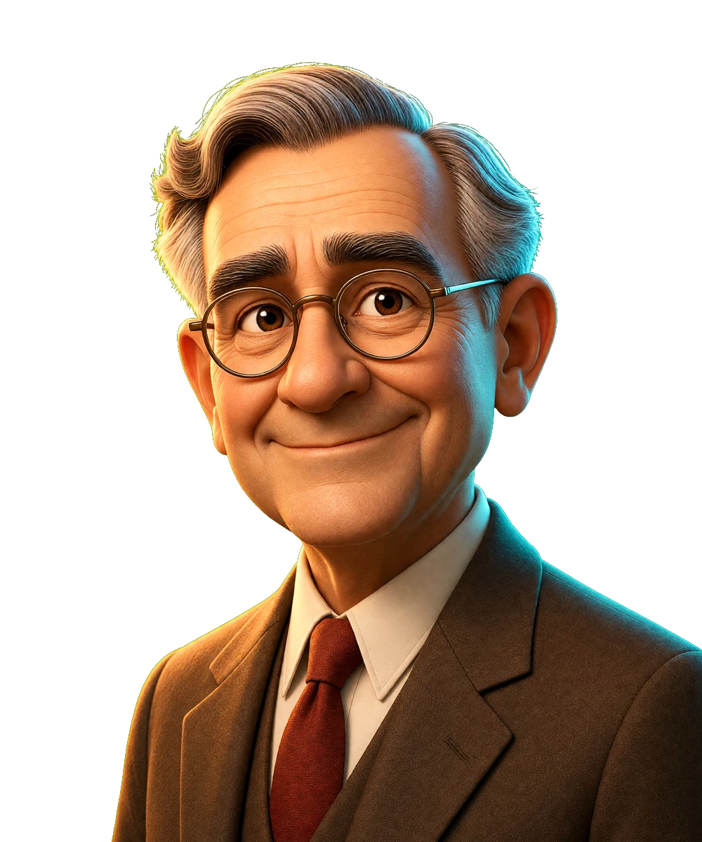 Illustrated portrait for the Dale Carnegie seat. AI simulation, not a photo.
