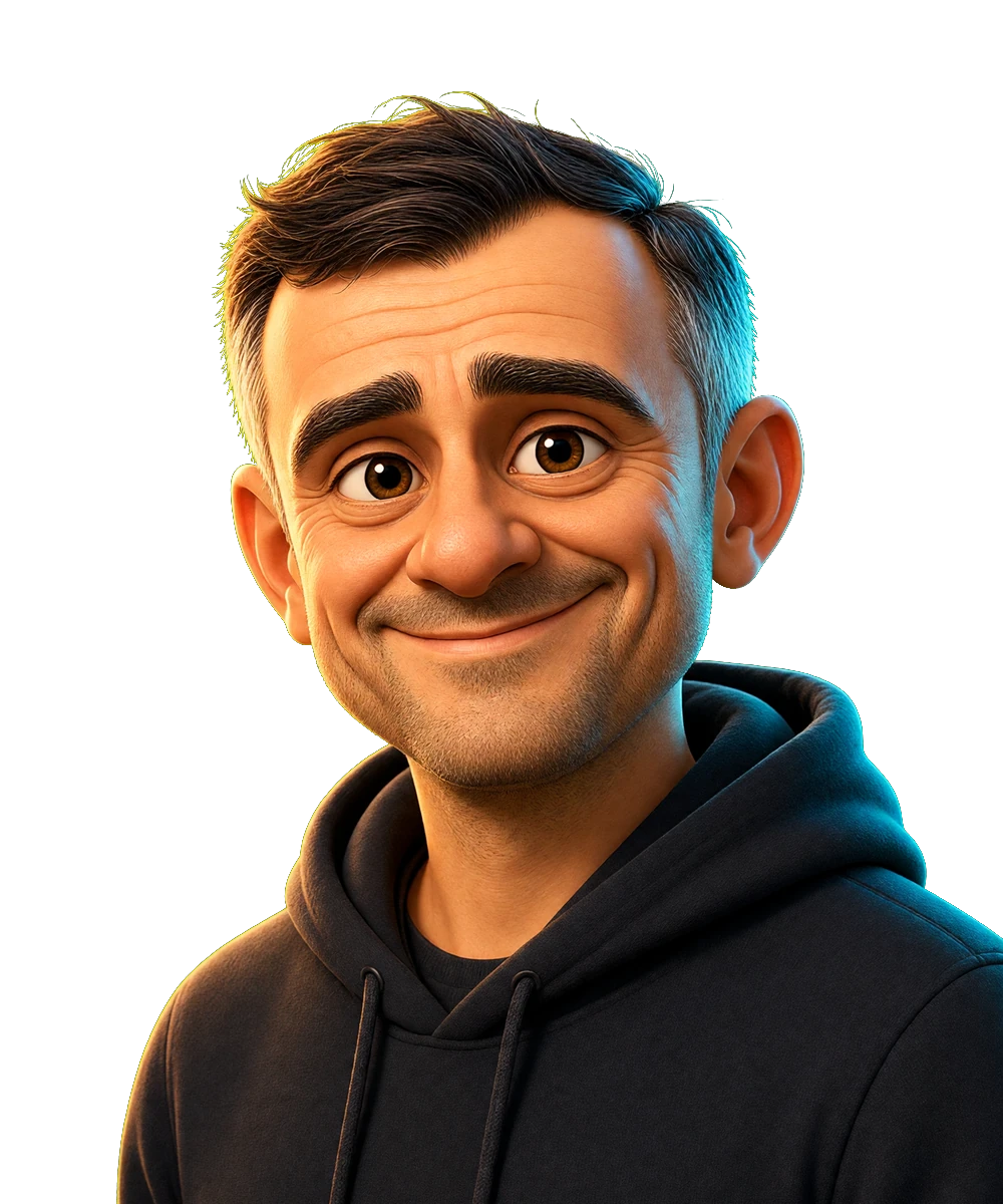 Illustrated portrait for the Gary Vaynerchuk seat. AI simulation, not a photo.