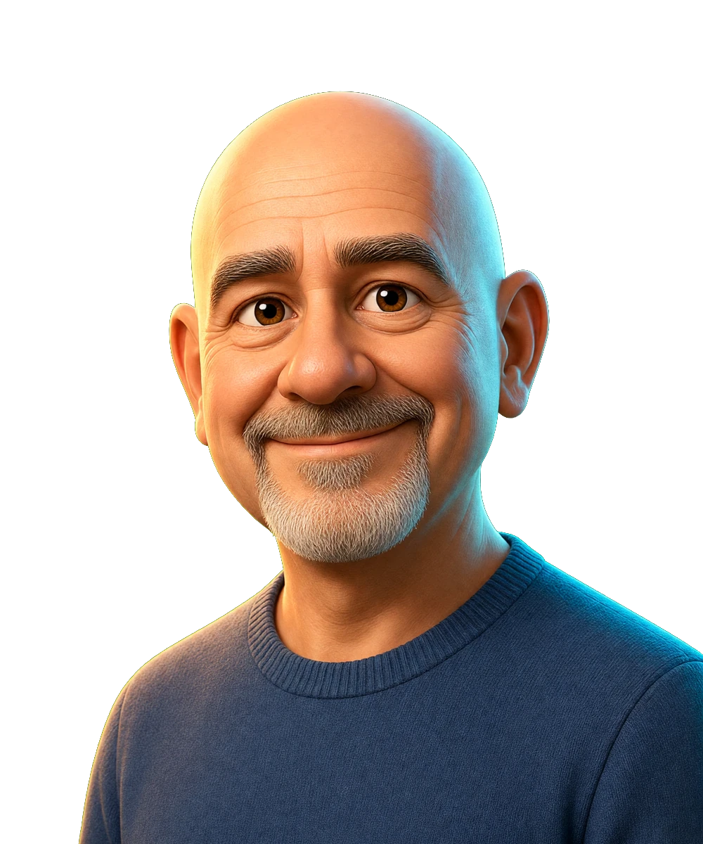 Illustrated portrait for the Gino Wickman seat. AI simulation, not a photo.