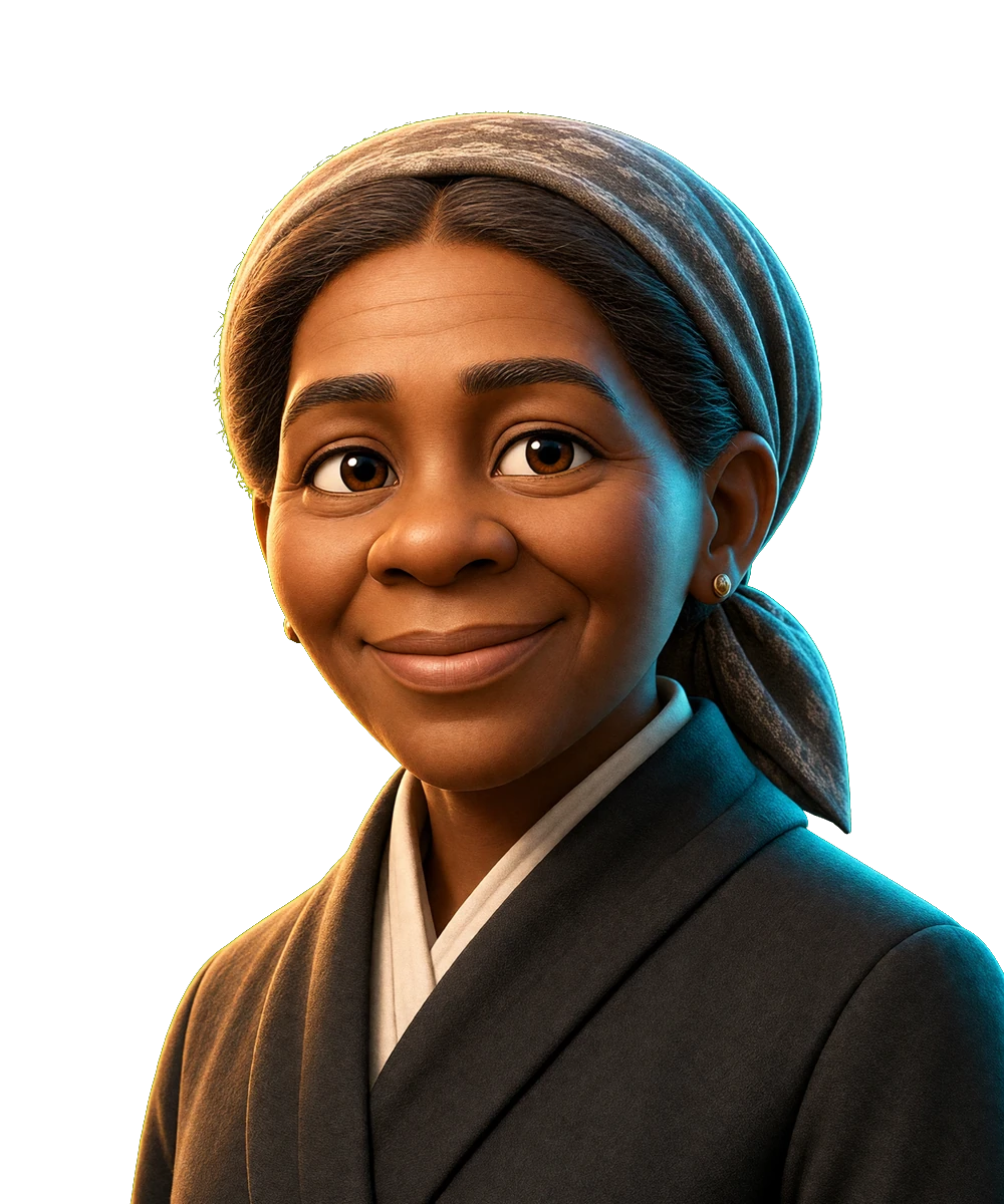 Illustrated portrait for the Harriet Tubman seat. AI simulation, not a photo.