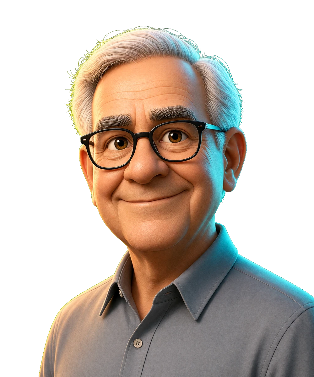 Illustrated portrait for the Steve Blank seat. AI simulation, not a photo.